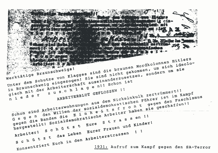 Aufruf zum Kampf gegen den SA-Terror